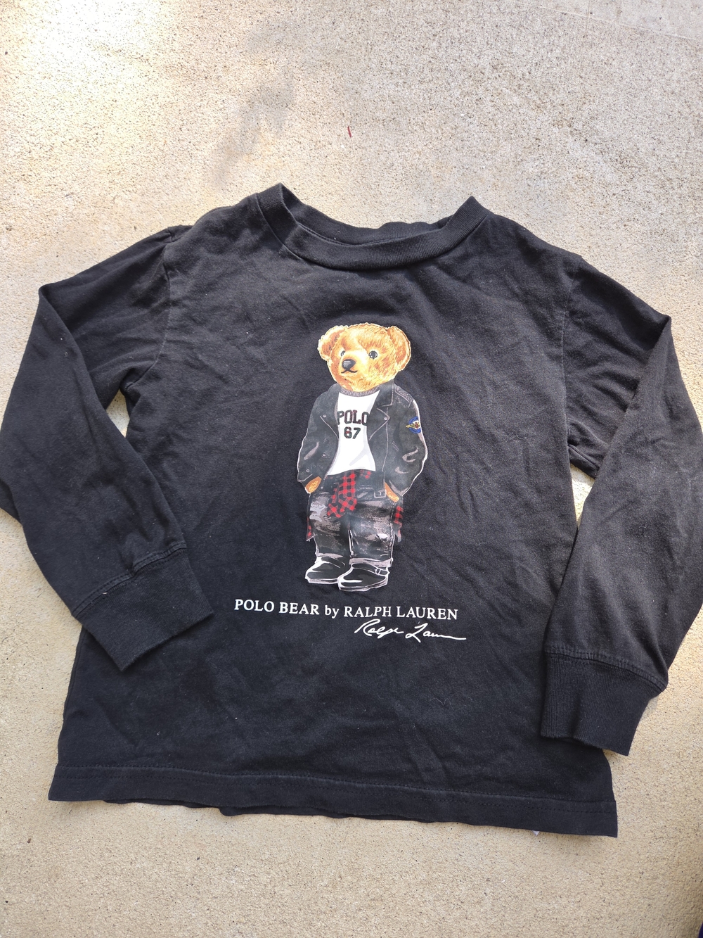 Polo by Ralph Lauren Black Kids Long-Sleeve Tee with Polo Bear Graphic